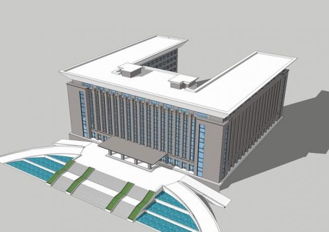 sketchup办公模型多层政府办公楼现代风格u型平面