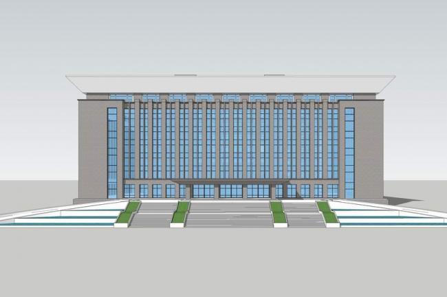 sketchup办公模型多层政府办公楼现代风格u型平面