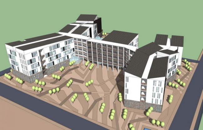 sketchup学校模型多层山地学校中学校园教育建筑新中式风格