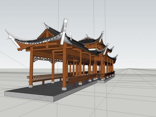 sketchup古建筑模型廊桥古建文化建筑中式风格