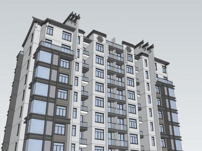 sketchup住宅模型|高层住宅,现代中式风格-bim建筑网