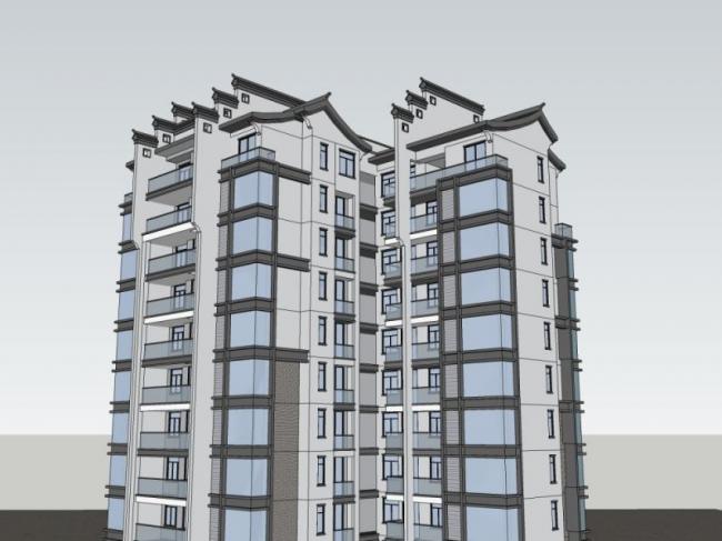 sketchup住宅模型|高层住宅,现代中式风格-bim建筑网