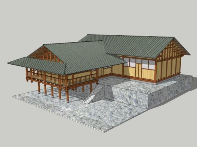 sketchup古建筑模型|多层吊脚楼,古建,中式风格