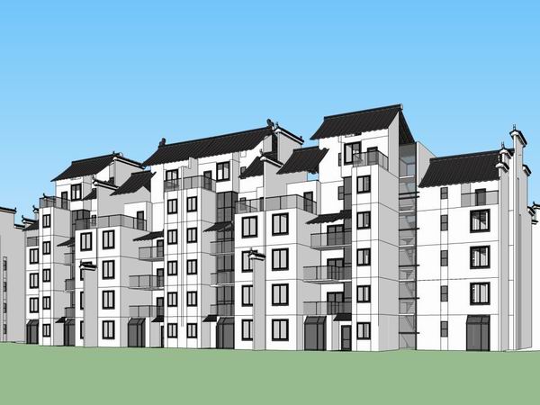 sketchup住宅模型|多层住宅小区,现代中式风格