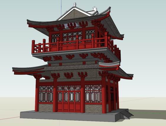 sketchup古建筑模型多层唐代阁楼中式风格古建