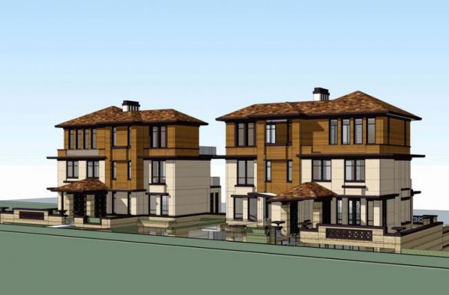 sketchup別墅模型雙拼別墅疊拼東南亞風格