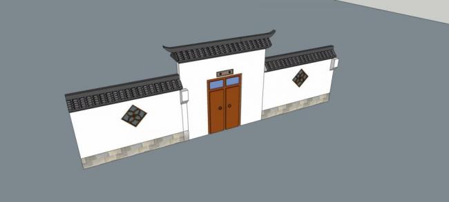 sketchup素材模型庭院大門圍牆中式風格素材