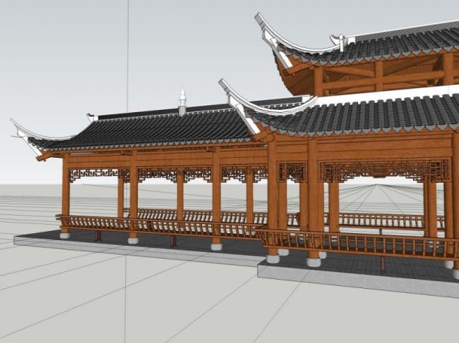 sketchup古建筑模型廊桥古建文化建筑中式风格