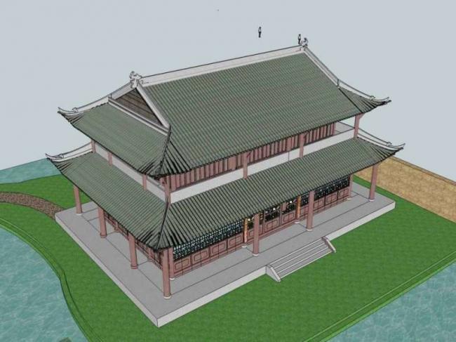 sketchup古建筑模型多层三苏祠云屿楼中式风格古建